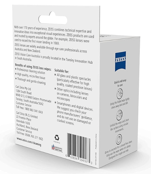 ZEISS Lens Wipes 1 x box = Pack of 50 wipes | Rudy Project Cycling Sunglasses and Helmets
